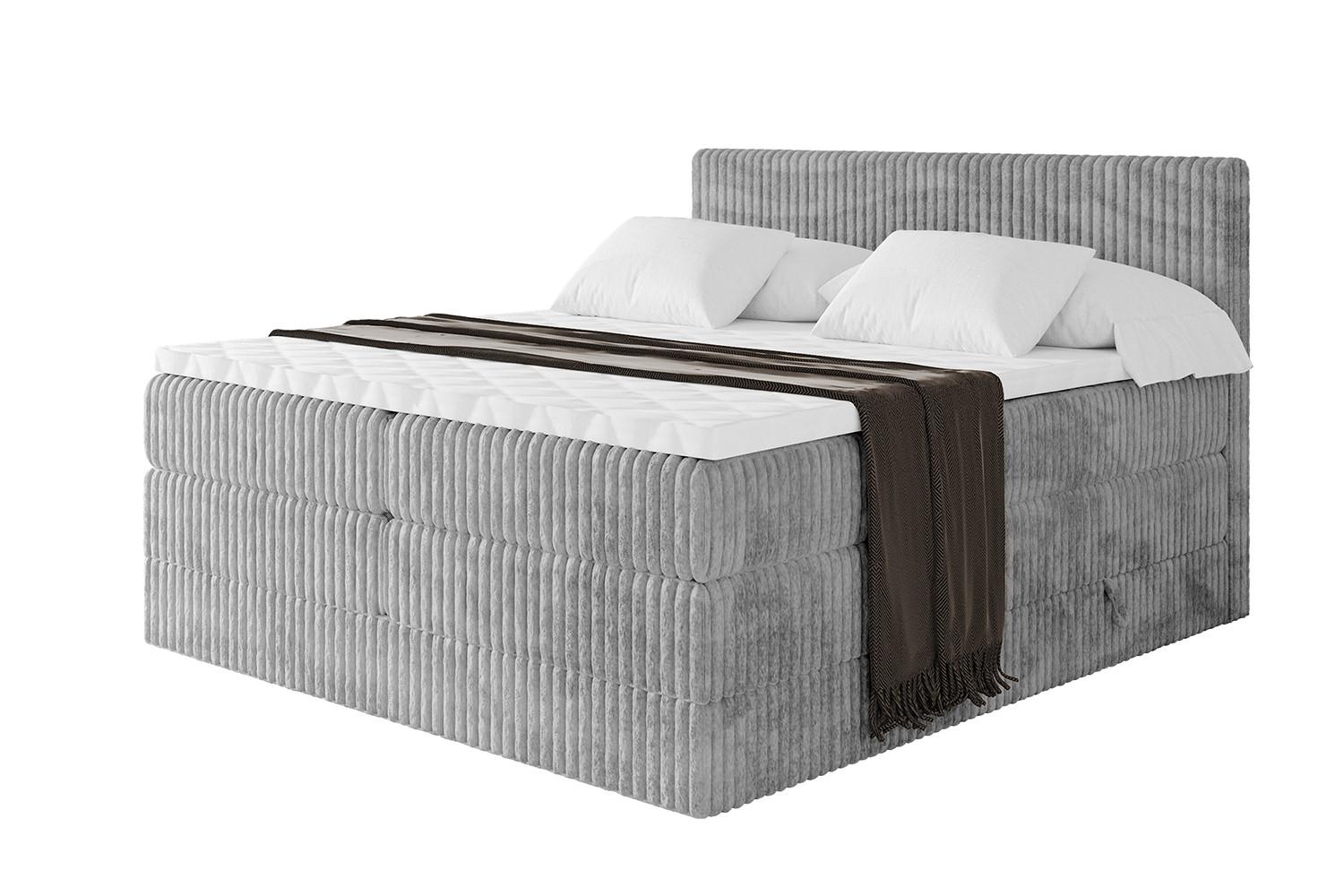 Wohnli Möbelsuche - BOXSPRINGBETT mit Matratze H3|H4 und Lattenrost - TOLO KING 200x200 Cord - Hellgrau