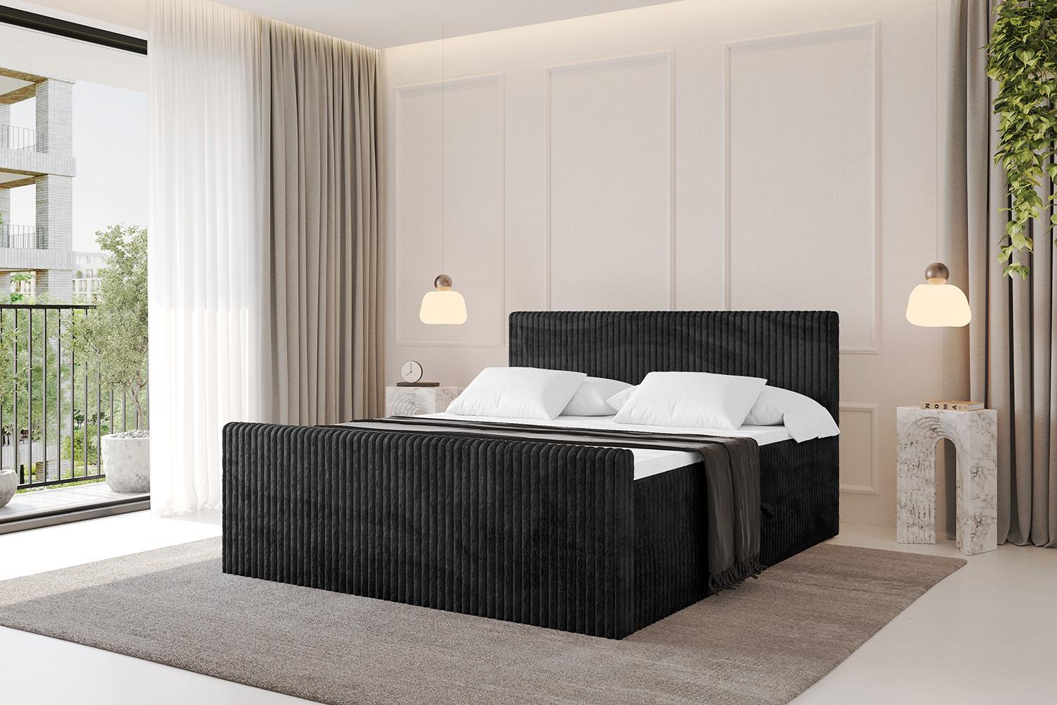wohnli-moebel-suche-800001227768-1 BOXBETT mit Matratze H3 und Lattenrost - TOLO-Z - 140x200 Cord - Schwarz Holzwerkstoff ALTDECOR Möbel > Betten > Boxspringbetten Schwarz