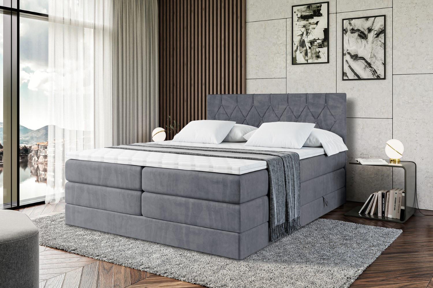 BOXSPRINGBETT VELANTO-BZ KING - 200 x 200 - H3/H4 - Dunkelgrau Holzwerkstoff ALTDECOR Möbel > Betten > Boxspringbetten Grau