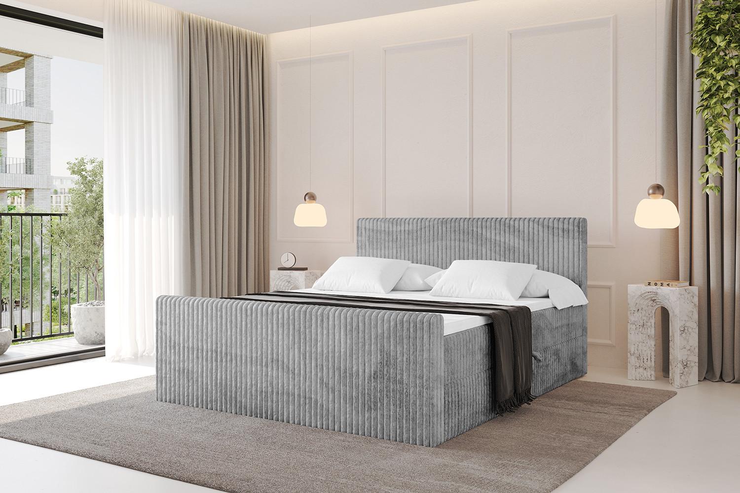 wohnli-moebel-suche-800001228147-1 BOXBETT mit Matratze H4 und Lattenrost - TOLO-Z - 200x200 Cord - Hellgrau Holzwerkstoff ALTDECOR Möbel > Betten > Boxspringbetten Grau