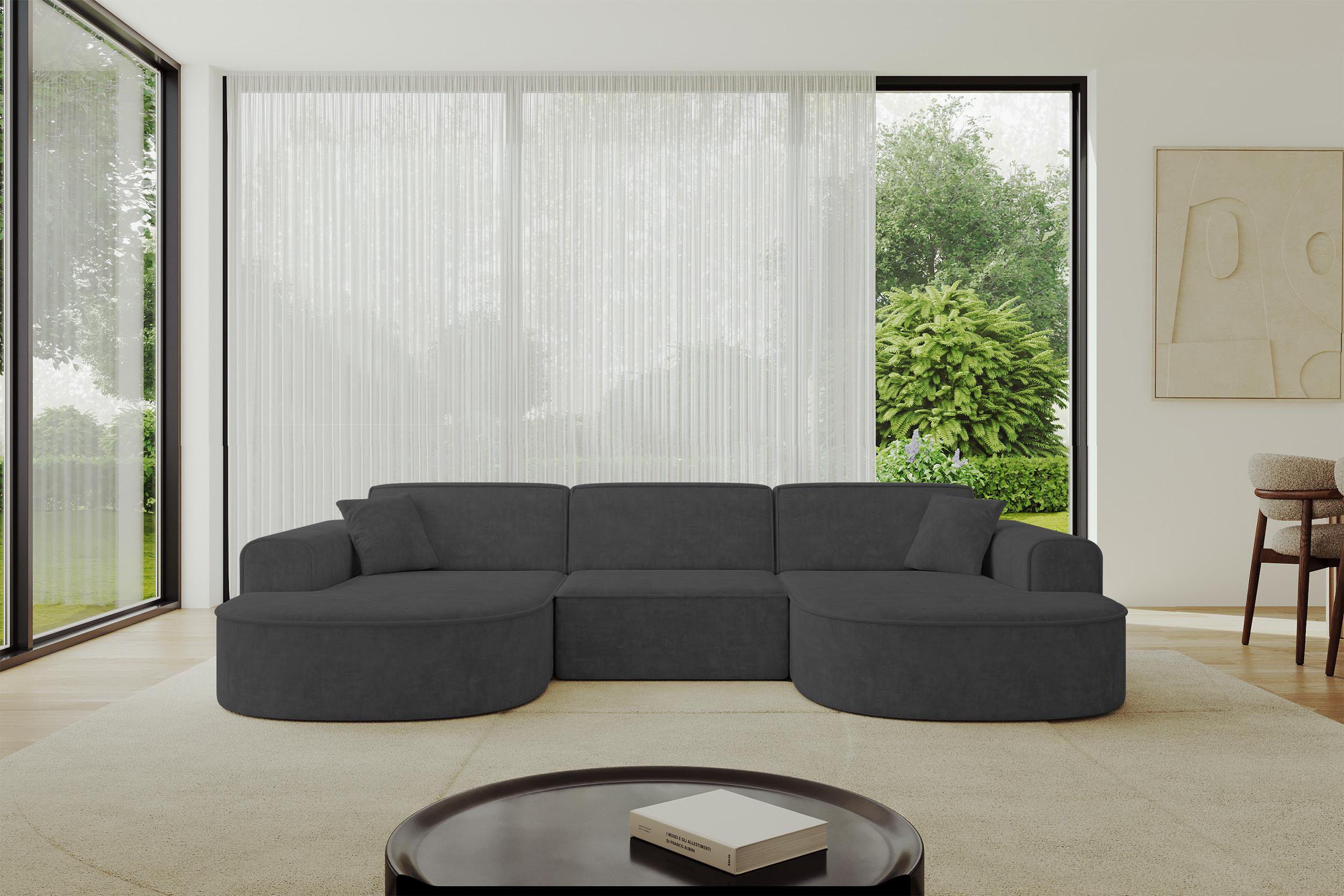 WOHNLANDSCHAFT MARI-U1 - 303x171x79 cm Dunkelgrau Velours Textil ALTDECOR Möbel > Sofas & Couches > Wohnlandschaften > Wohnlandschaften U-Form Grau
