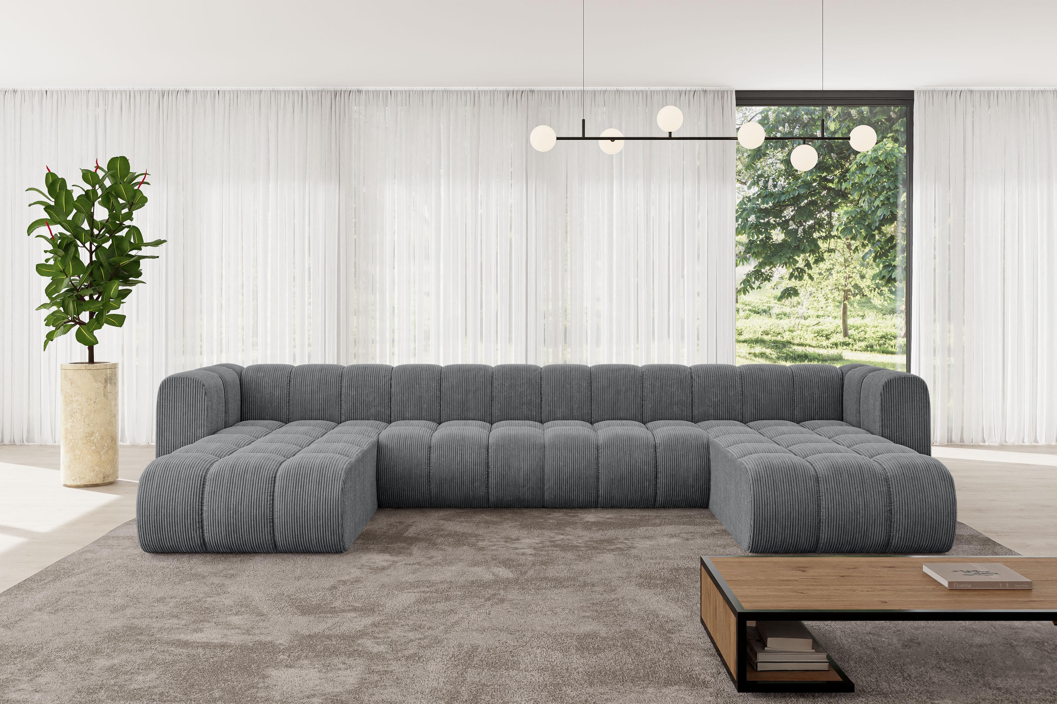 WOHNLANDSCHAFT modulares Sofa Joren-U2 - 410x177x70 cm Dunkelgrau Textil ALTDECOR Möbel > Sofas & Couches > Wohnlandschaften > Wohnlandschaften U-Form Grau