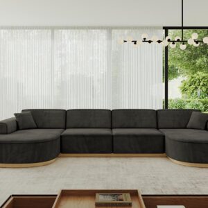 WOHNLANDSCHAFT MARI-U2-v2 - 388x171x83 cm Schwarz Velours Textil ALTDECOR Möbel > Sofas & Couches > Wohnlandschaften > Wohnlandschaften U-Form Schwarz