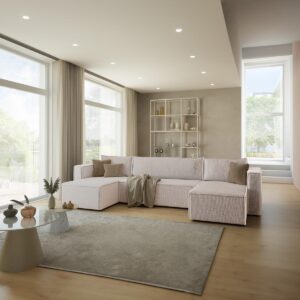 wohnli-moebel-suche-800001246052-1 PANORAMASOFA Ezekiel 5 Sitzplätze Beige Holz Petits-meubles Möbel > Sofas & Couches > Wohnlandschaften > Wohnlandschaften U-Form Weiß