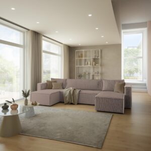 wohnli-moebel-suche-800001246055-1 PANORAMASOFA Ezekiel 5 Sitzplätze Taupe Holz Petits-meubles Möbel > Sofas & Couches > Wohnlandschaften > Wohnlandschaften U-Form Taupe