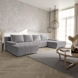 wohnli-moebel-suche-800001246060-1 PANORAMASOFA Jonas 5 Sitzplätze Hellgrau Holz Petits-meubles Möbel > Sofas & Couches > Wohnlandschaften > Wohnlandschaften U-Form Grau