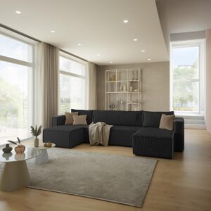 wohnli-moebel-suche-800001246065-1 PANORAMASOFA Ezekiel 5 Sitzplätze Schwarz Holz Petits-meubles Möbel > Sofas & Couches > Wohnlandschaften > Wohnlandschaften U-Form Schwarz