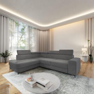 ECKSOFA ALVORO L-S Grau Boucle-Stoff mit Schlaffunktion Holz MASSENO Möbel > Sofas & Couches > Wohnlandschaften > Ecksofas Grau