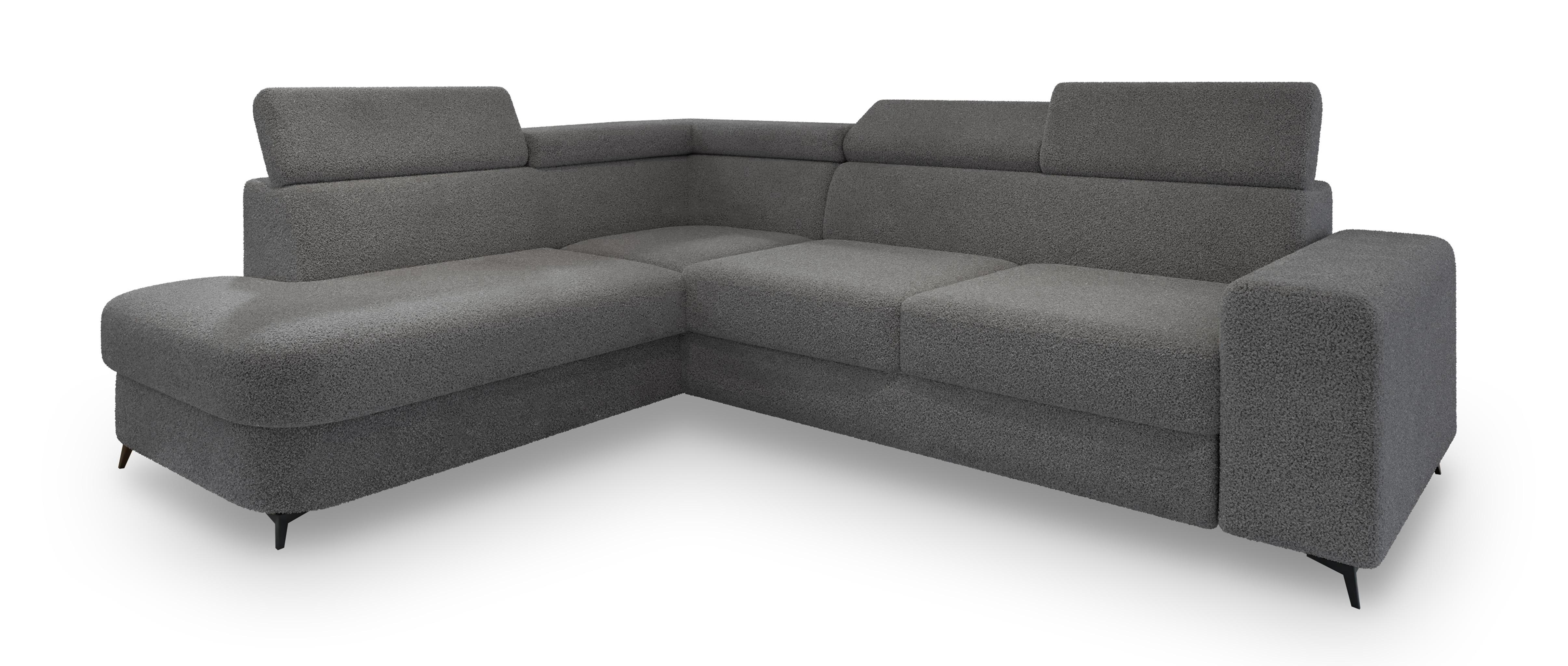 Wohnli Möbelsuche - ECKSOFA ALVORO L-S Grau Boucle-Stoff mit Schlaffunktion