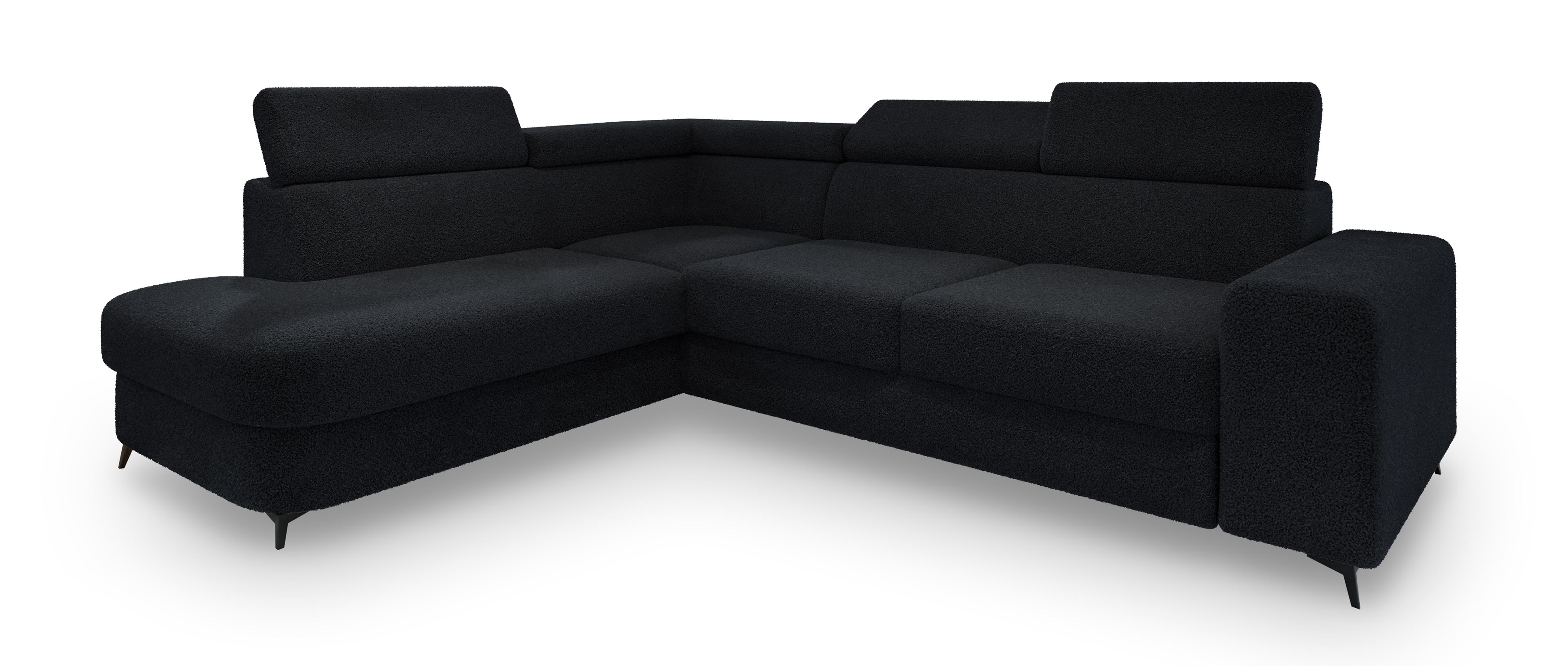 Wohnli Möbelsuche - ECKSOFA ALVORO L-S Schwarz Boucle-Stoff mit Schlaffunktion