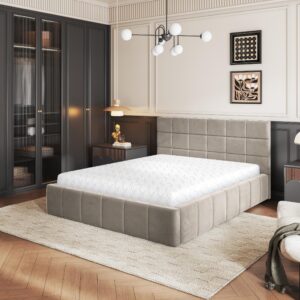 wohnli-moebel-suche-800001246784-1 POLSTERBETT VERTO 140x200 cm mit Bettkästen - Beige Holz MASSENO Möbel > Betten > Polsterbetten Beige