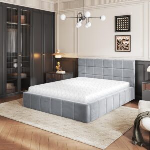 wohnli-moebel-suche-800001246795-1 POLSTERBETT VERTO 180x200 cm mit Bettkästen - Hellgrau Holz MASSENO Möbel > Betten > Polsterbetten Grau