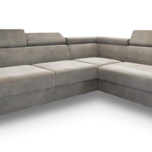 Wohnli Möbelsuche - ECKSOFA ALVORO R-S Hellgrau Velours-Stoff mit Schlaffunktion