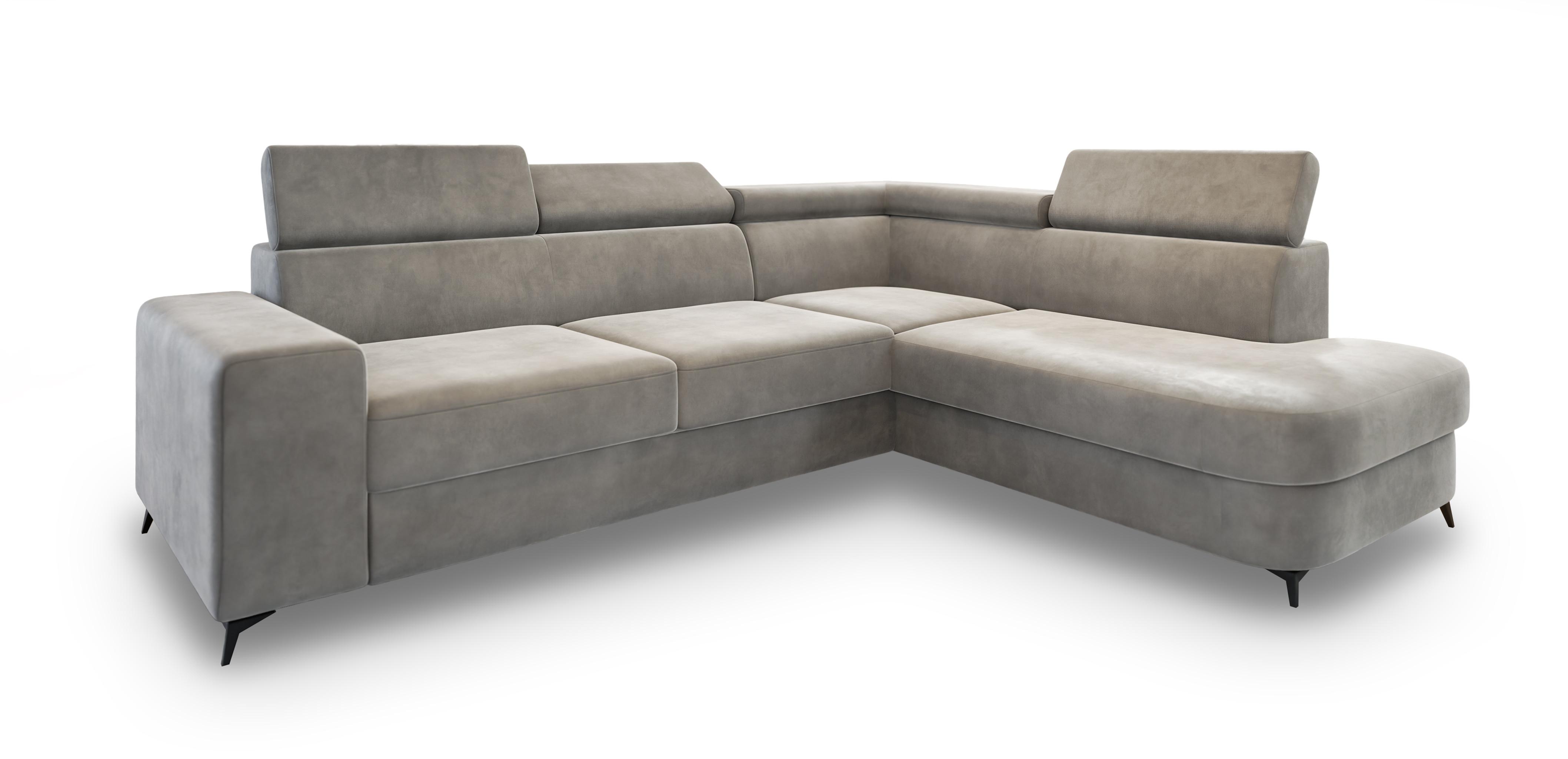 Wohnli Möbelsuche - ECKSOFA ALVORO R-S Hellgrau Velours-Stoff mit Schlaffunktion