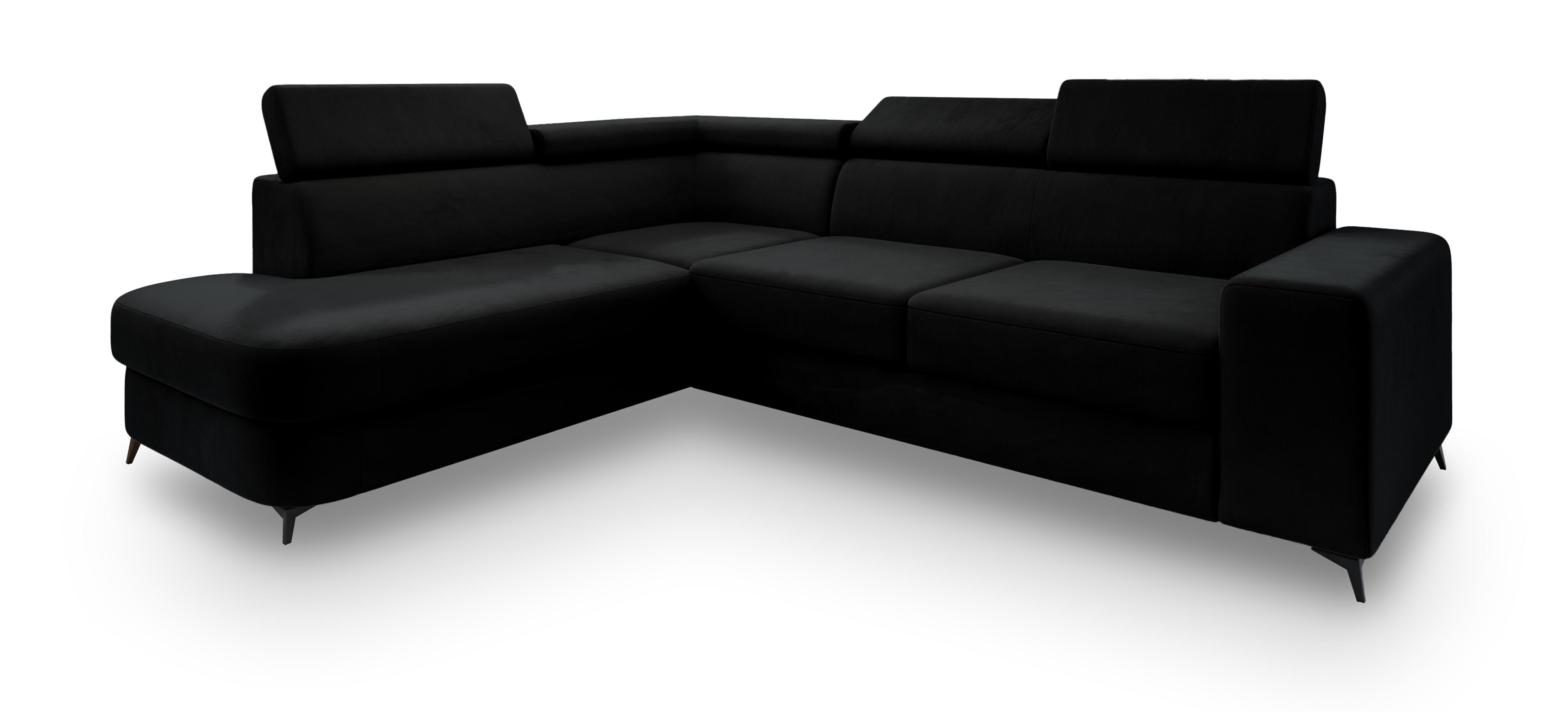 Wohnli Möbelsuche - ECKSOFA ALVORO L-S Schwarz Velours-Stoff mit Schlaffunktion