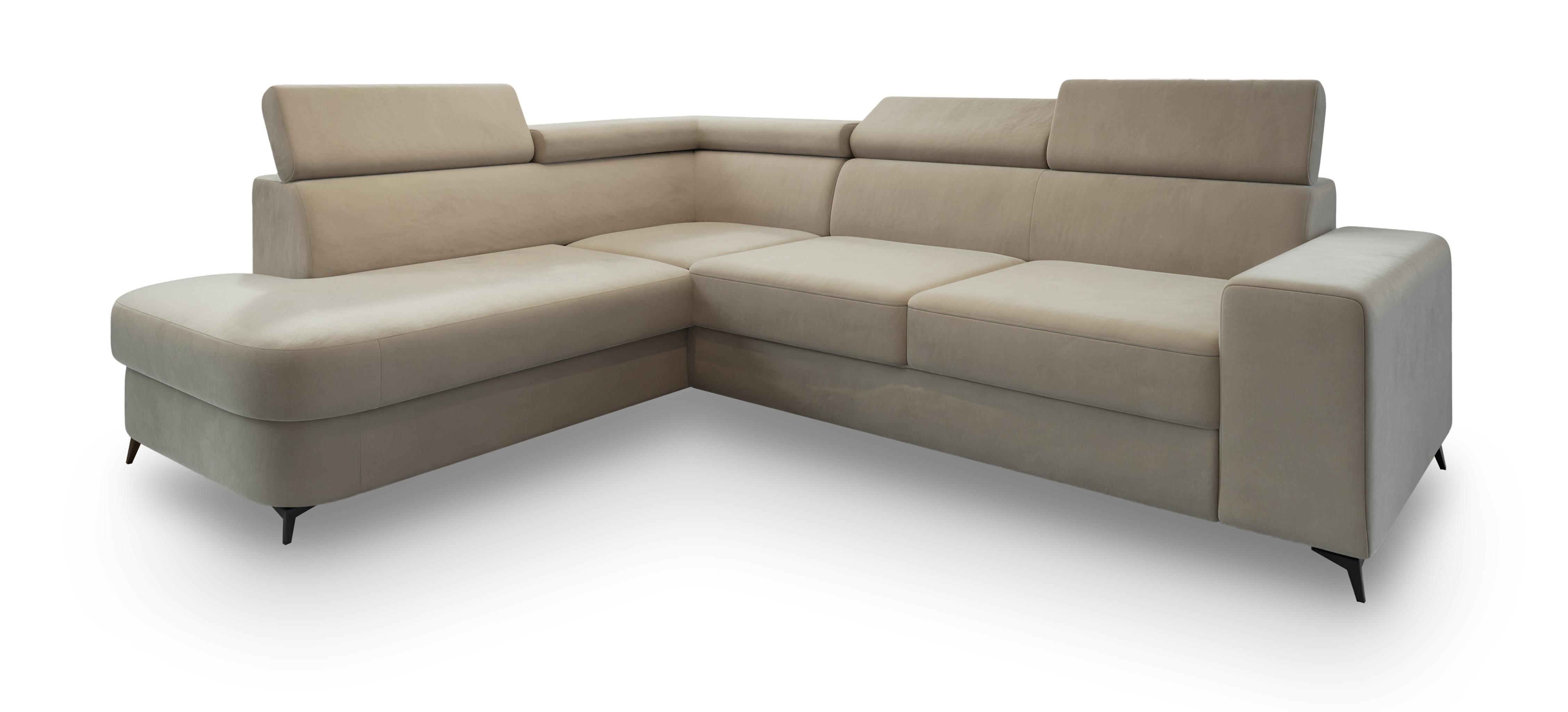 Wohnli Möbelsuche - ECKSOFA ALVORO L-S Beige Velours-Stoff mit Schlaffunktion