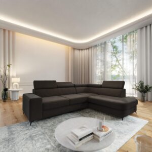 ECKSOFA ALVORO R-S Braun Velours-Stoff mit Schlaffunktion Holz MASSENO Möbel > Sofas & Couches > Wohnlandschaften > Ecksofas Braun