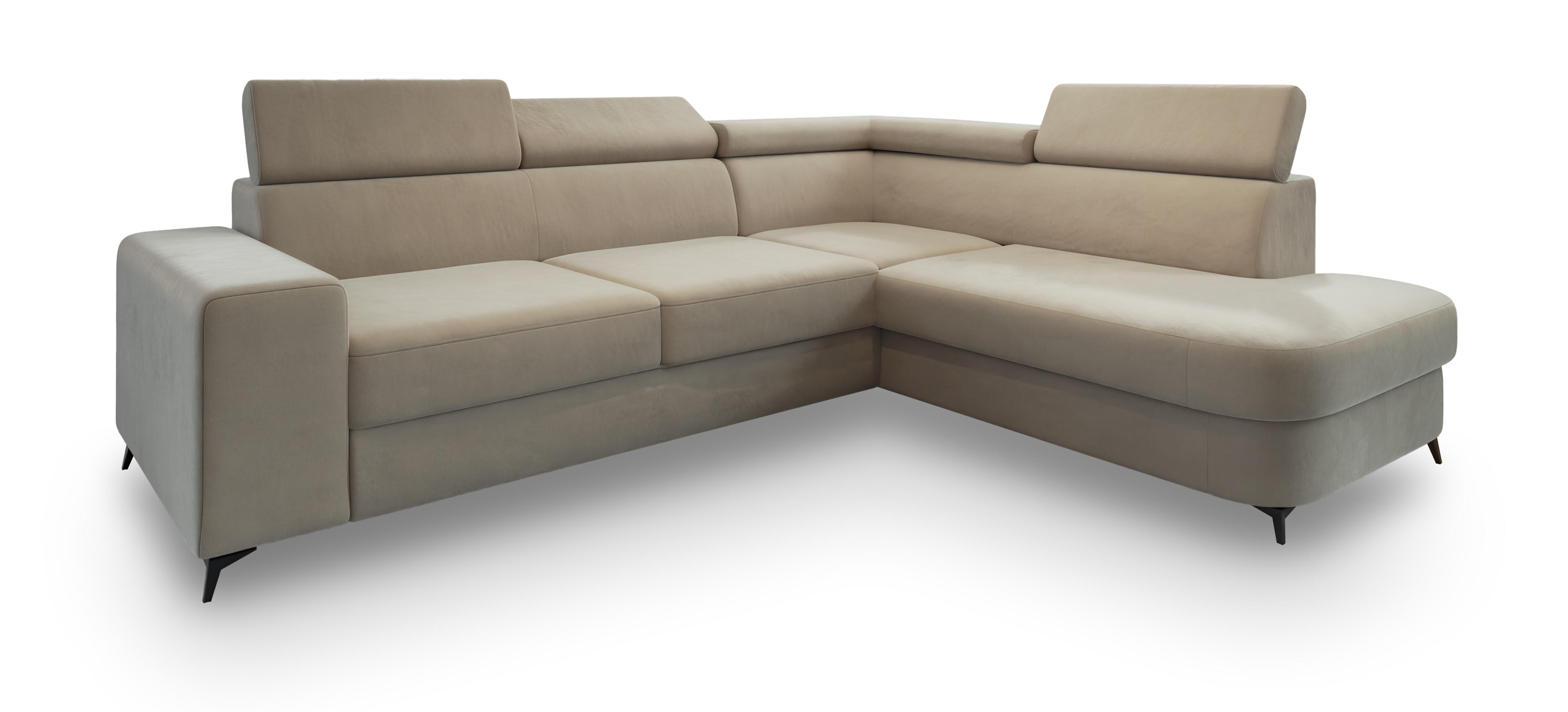 Wohnli Möbelsuche - ECKSOFA ALVORO R-S Beige Velours-Stoff mit Schlaffunktion