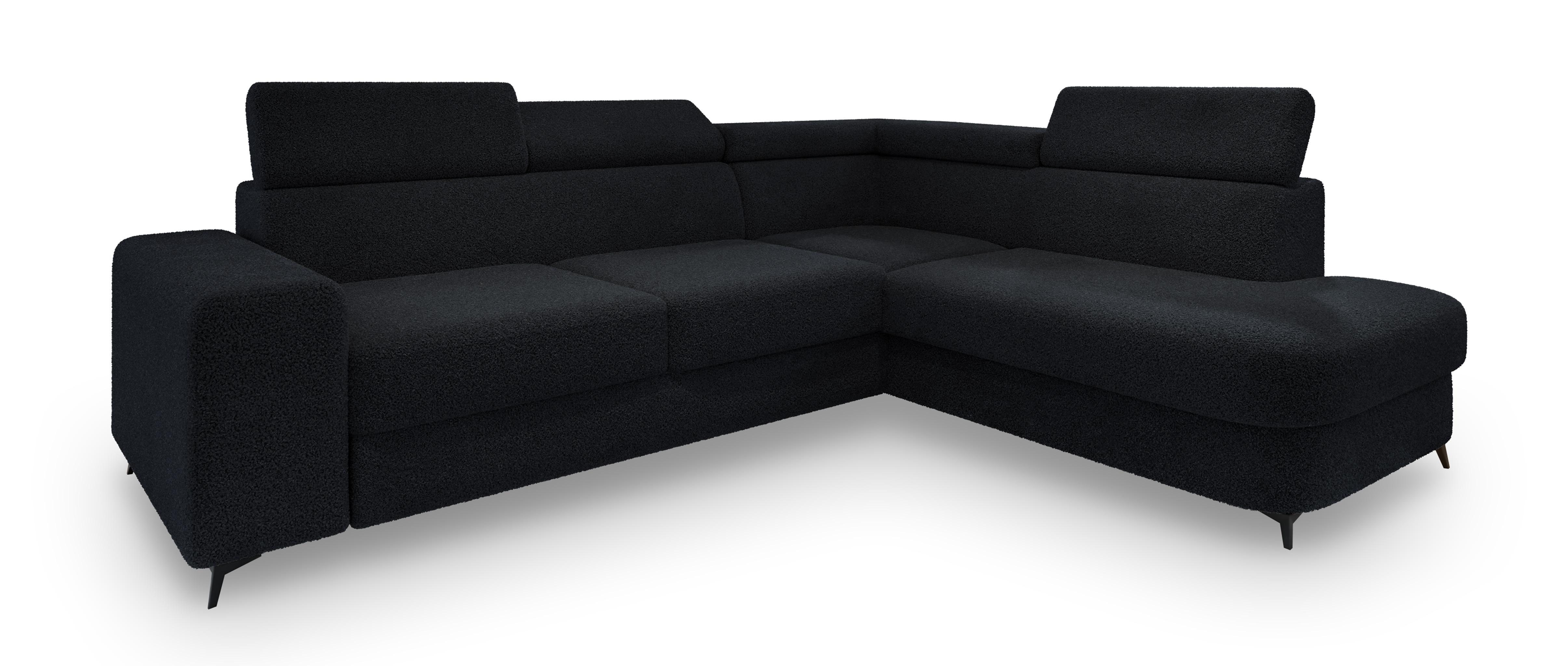 Wohnli Möbelsuche - ECKSOFA ALVORO R-S Schwarz Boucle-Stoff mit Schlaffunktion