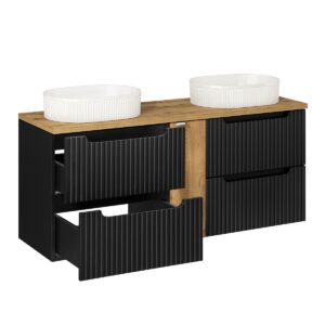 wohnli-moebel-suche-800001248005-1 DOPPELWASCHTISCH 140.4cm Riva Schwarz und Holz Holzwerkstoff Petits-meubles Möbel > Schränke > Badezimmerschränke > Waschtische Schwarz