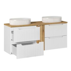 wohnli-moebel-suche-800001248007-1 DOPPELWASCHTISCH 140.4cm Riva Weiß und Holz Holzwerkstoff Petits-meubles Möbel > Schränke > Badezimmerschränke > Waschtische Weiß