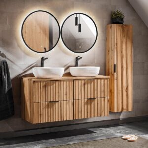 DOPPELWASCHTISCH 120.8cm Adriel Holz in Eichenoptik Holzwerkstoff Petits-meubles Möbel > Schränke > Badezimmerschränke > Waschtische Braun