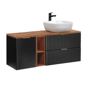 wohnli-moebel-suche-800001248131-1 WASCHTISCH 140.8cm Adriel Schwarz und Holz Holzwerkstoff Petits-meubles Möbel > Schränke > Badezimmerschränke > Waschtische Schwarz