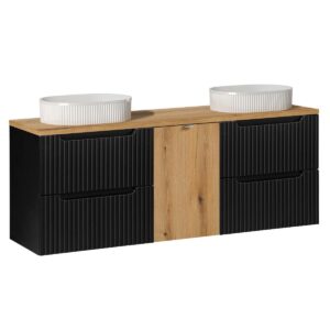 wohnli-moebel-suche-800001248133-1 DOPPELWASCHTISCH 160.4cm Riva Schwarz und Holz Holzwerkstoff Petits-meubles Möbel > Schränke > Badezimmerschränke > Waschtische Schwarz