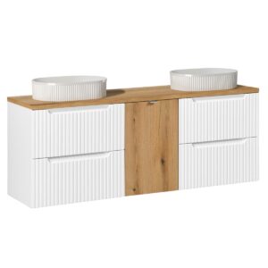 wohnli-moebel-suche-800001248143-1 DOPPELWASCHTISCH 160.4cm Riva Weiß und Holz Holzwerkstoff Petits-meubles Möbel > Schränke > Badezimmerschränke > Waschtische Weiß