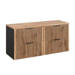 wohnli-moebel-suche-800001248369-1 DOPPELWASCHTISCH 120.6cm Gaia Holz in Eichenoptik und Schwarz Holzwerkstoff Petits-meubles Möbel > Schränke > Badezimmerschränke > Waschtische Schwarz