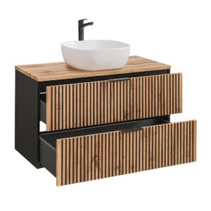 wohnli-moebel-suche-800001248384-1 WASCHTISCH 100.6cm Gaia Holz in Eichenoptik und Schwarz Holzwerkstoff Petits-meubles Möbel > Schränke > Badezimmerschränke > Waschtische Schwarz