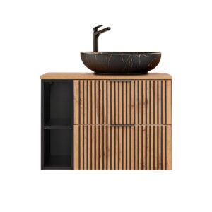 Wohnli Möbelsuche - WASCHTISCH 80.6cm Gaia Holz in Eichenoptik und Schwarz