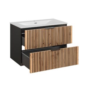 WASCHTISCH 80.2cm Gaia Holz in Eichenoptik und Schwarz Holzwerkstoff Petits-meubles Möbel > Schränke > Badezimmerschränke > Waschtische Schwarz
