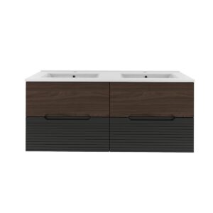 wohnli-moebel-suche-800001248427-1 DOPPELWASCHTISCH 120.6cm Sylla Schwarz und Holz Holzwerkstoff Petits-meubles Möbel > Schränke > Badezimmerschränke > Waschtische Schwarz