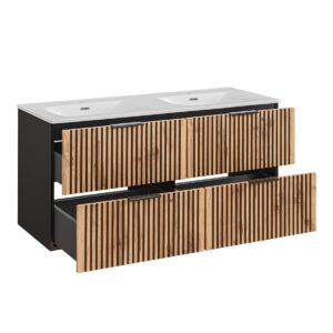 wohnli-moebel-suche-800001248430-1 DOPPELWASCHTISCH 120.4cm Gaia Holz in Eichenoptik und Schwarz Holzwerkstoff Petits-meubles Möbel > Schränke > Badezimmerschränke > Waschtische Schwarz