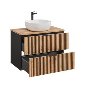 wohnli-moebel-suche-800001248439-1 WASCHTISCH 80.6cm Gaia Holz in Eichenoptik und Schwarz Holzwerkstoff Petits-meubles Möbel > Schränke > Badezimmerschränke > Waschtische Schwarz