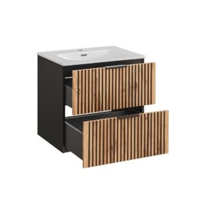 wohnli-moebel-suche-800001248463-1 WASCHTISCH 60.2cm Gaia Holz in Eichenoptik und Schwarz Holzwerkstoff Petits-meubles Möbel > Schränke > Badezimmerschränke > Waschtische Schwarz