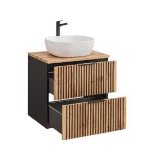 WASCHTISCH 60.6cm Gaia Holz in Eichenoptik und Schwarz Holzwerkstoff Petits-meubles Möbel > Schränke > Badezimmerschränke > Waschtische Schwarz