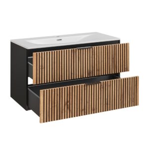 wohnli-moebel-suche-800001248482-1 WASCHTISCH 100.2cm Gaia Holz in Eichenoptik und Schwarz Holzwerkstoff Petits-meubles Möbel > Schränke > Badezimmerschränke > Waschtische Schwarz