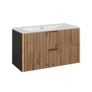 Wohnli Möbelsuche - WASCHTISCH 100.2cm Gaia Holz in Eichenoptik und Schwarz