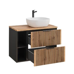 wohnli-moebel-suche-800001248502-1 WASCHTISCH 80.6cm Gaia Holz in Eichenoptik und Schwarz Holzwerkstoff Petits-meubles Möbel > Schränke > Badezimmerschränke > Waschtische Schwarz