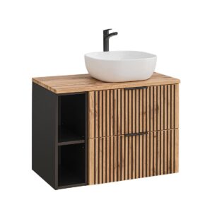 Wohnli Möbelsuche - WASCHTISCH 80.6cm Gaia Holz in Eichenoptik und Schwarz