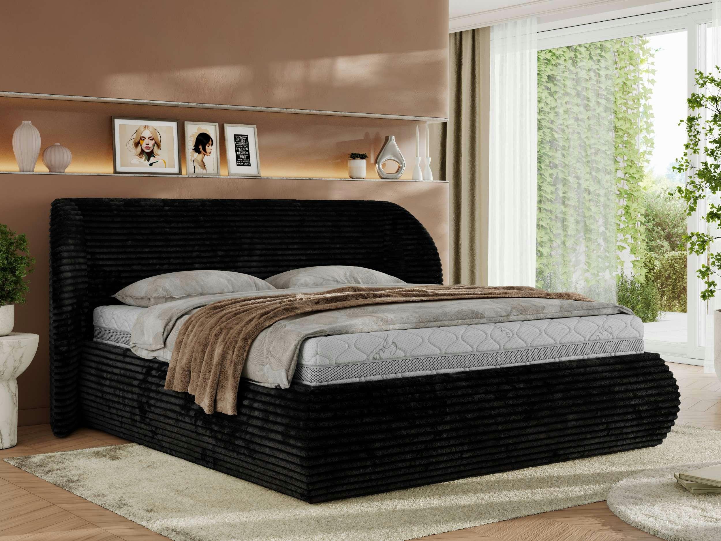 wohnli-moebel-suche-800001257525-1 POLSTERBETT CAELA CLASSIC 140/200 - Schwarz Cord - Multipocket-Matratze Textil MKS Möbel > Betten > Polsterbetten Schwarz