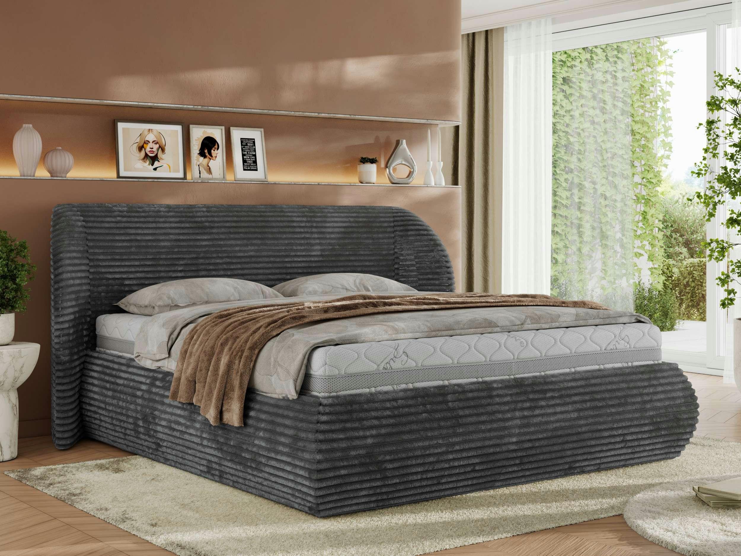 wohnli-moebel-suche-800001257552-1 POLSTERBETT CAELA CLASSIC 160/200 - Grau Cord - Multipocket-Matratze Textil MKS Möbel > Betten > Polsterbetten Grau
