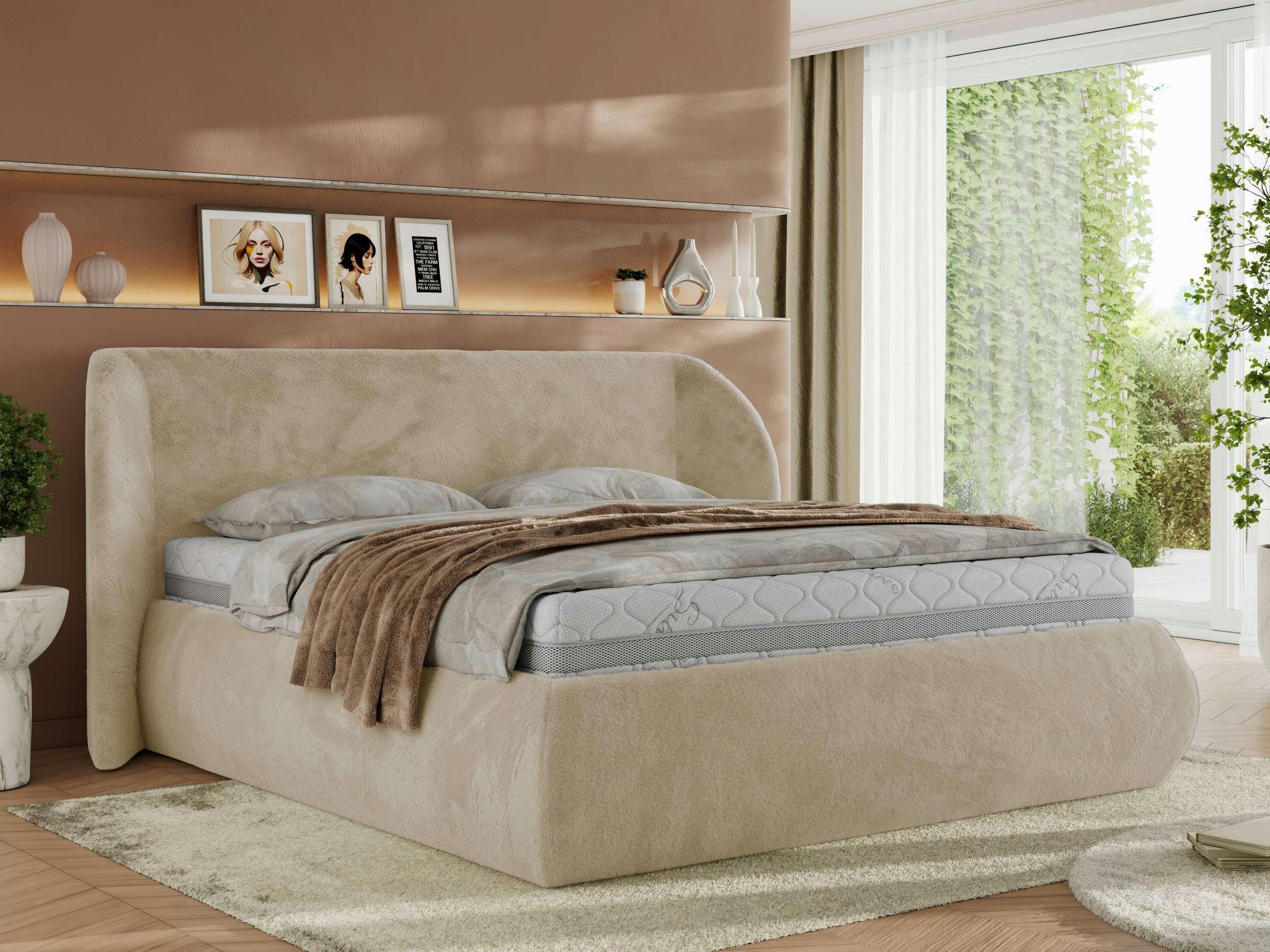 POLSTERBETT CAELA CLASSIC 140/200 - Creme Plüsch - Schaum-Matratze Textil MKS Möbel > Betten > Polsterbetten Weiß
