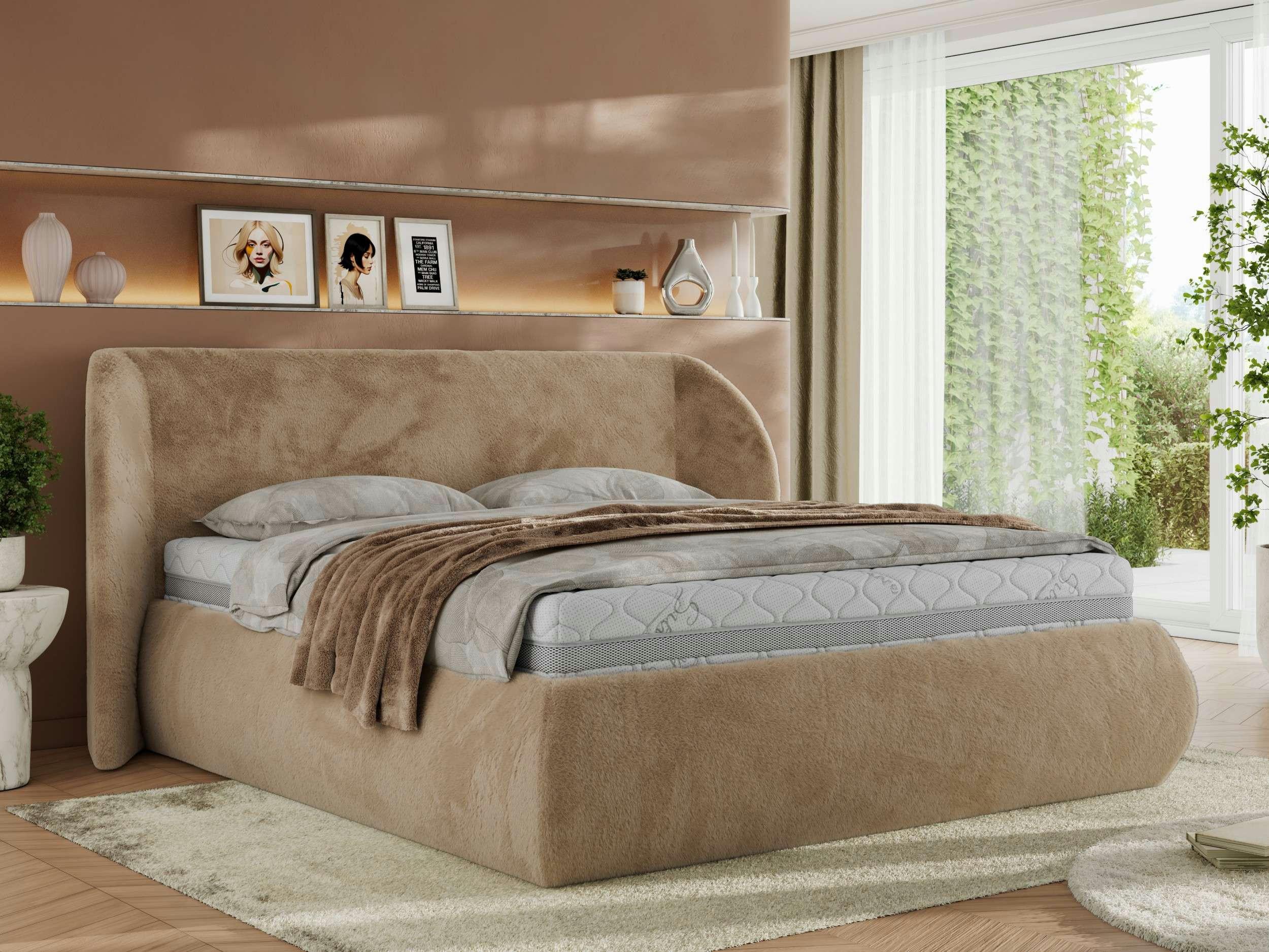 wohnli-moebel-suche-800001265138-1 POLSTERBETT CAELA CLASSIC 140/200 - Beige Plüsch - Schaum-Matratze Textil MKS Möbel > Betten > Polsterbetten Beige