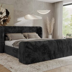 wohnli-moebel-suche-800001265160-1 POLSTERBETT EMORA CLASSIC DUO 200/200 - Dunkelgrau Plüsch - Multipocket-Matratze Textil MKS Möbel > Betten > Polsterbetten Grau
