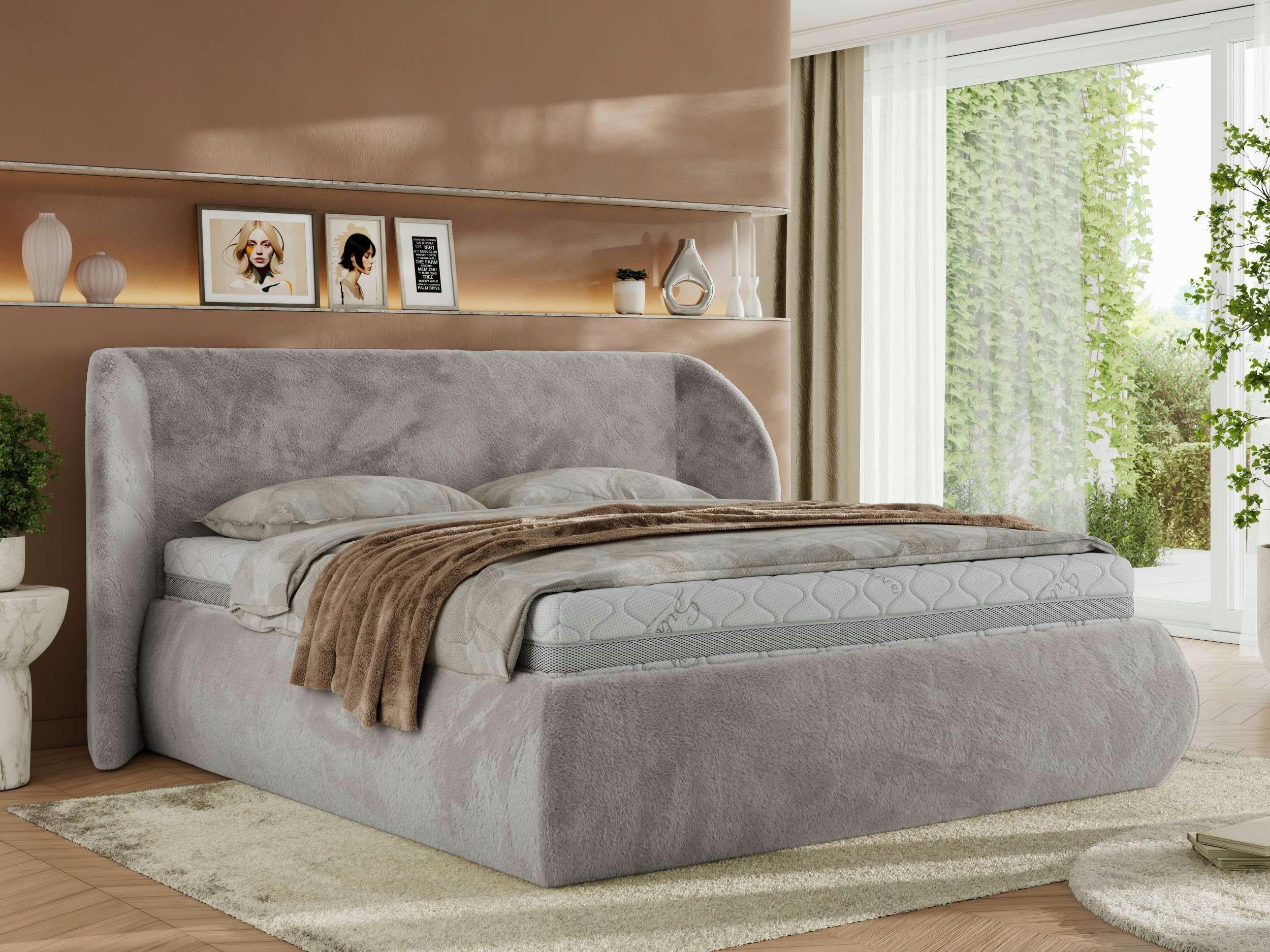 wohnli-moebel-suche-800001265195-1 POLSTERBETT CAELA CLASSIC 140/200 - Hellgrau Plüsch - Schaum-Matratze Textil MKS Möbel > Betten > Polsterbetten Grau
