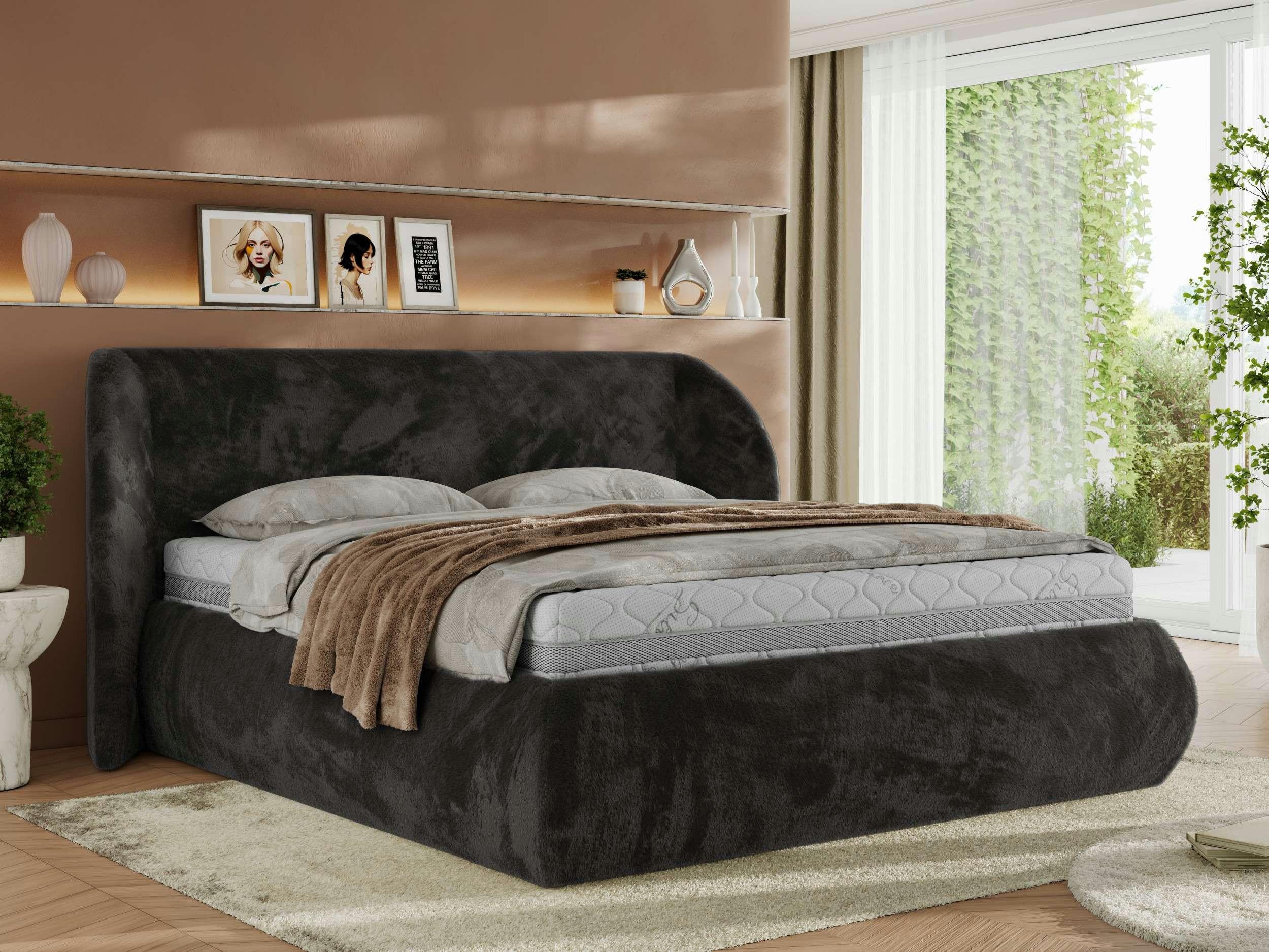 wohnli-moebel-suche-800001265211-1 POLSTERBETT CAELA CLASSIC 140/200 - Dunkelgrau Plüsch - Multipocket-Matratze Textil MKS Möbel > Betten > Polsterbetten Grau