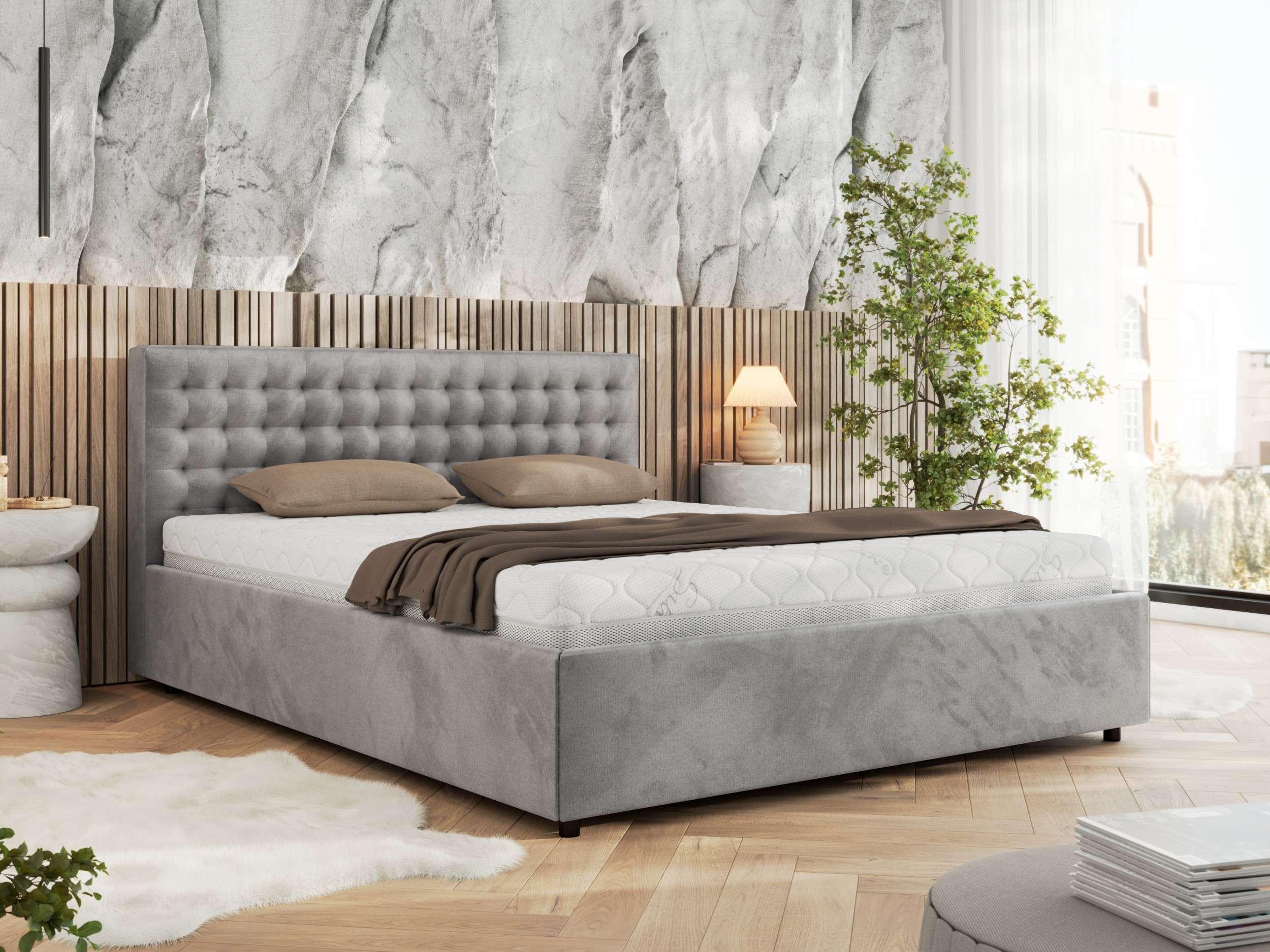 wohnli-moebel-suche-800001265388-1 POLSTERBETT PAVO CLASSIC 180/200 - Hellgrau Velvet - Pocket-Matratze Textil MKS Möbel > Betten > Polsterbetten Grau